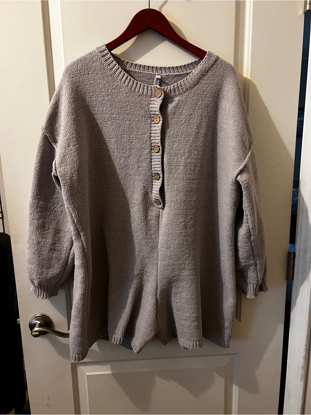 Amazon Light Gray Button-Front Ribbed Knit Romper - Picture 3 of 7